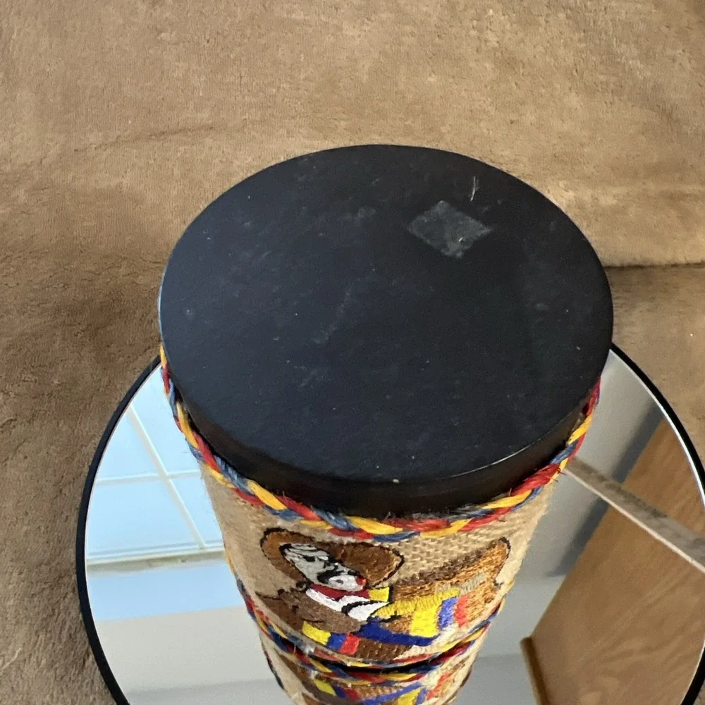 Wooden Lidded Trinket Box Burlap Wrapped Embroidered‎ Columbia